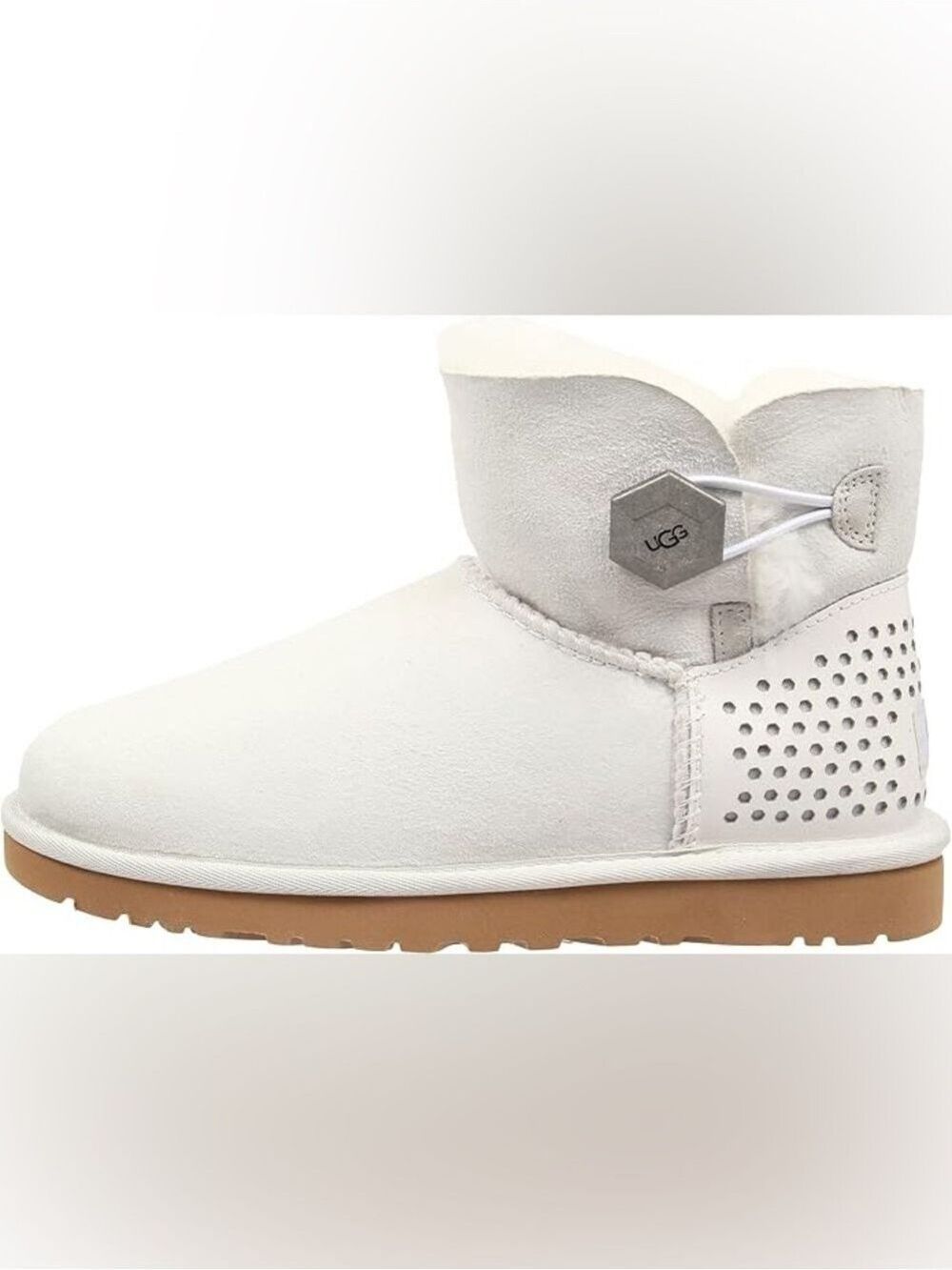 UGG Women’s Mini Bailey Button Geo Perf White Twinface Boots | Size 6 | Rare NIB - Picture 2 of 13